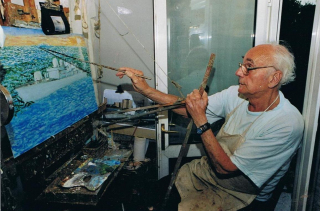 Frank Sidney Smith painting in his studio