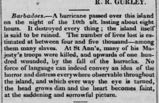 Barbados hurricane news cutting 1831