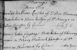 1709 John Emptage and Mary Bunduck marriage cropped