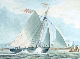 A cutter beating to windward outside Portsmouth Harbour, inscribed To Lieut Hopkin cropped